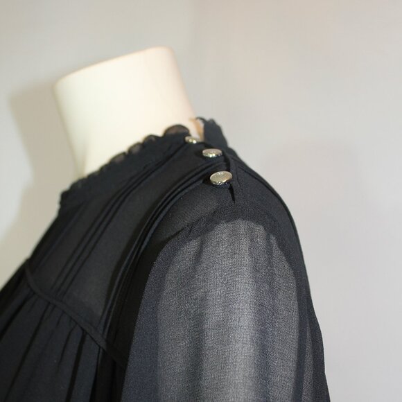 Wilfred Aritzia long sleeve black sheer ruffle collar blouse size large - Picture 3 of 9